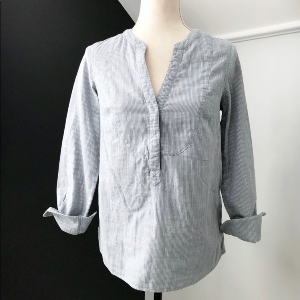 Boden Blue Striped Popover Tunic V-Neck 2